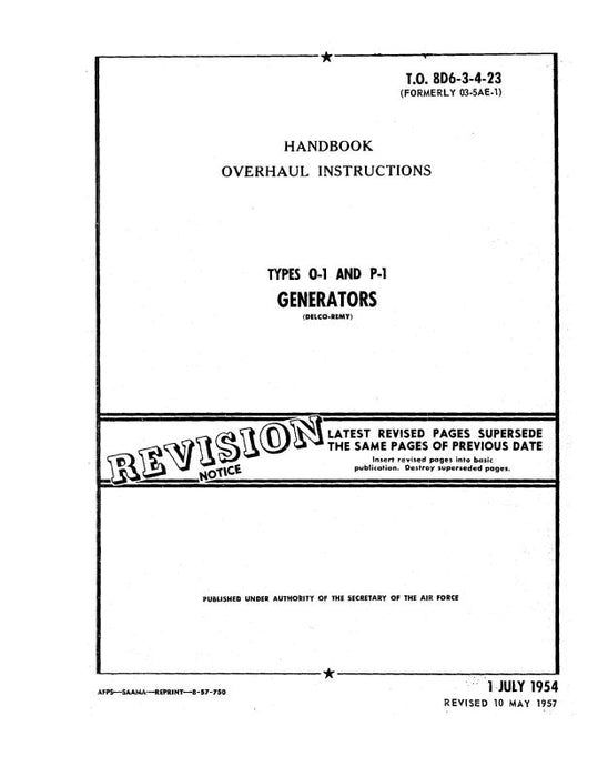 Delco Remy O-1, P-1 Generators Overhaul Instructions 1954 (8D6-3-4-23)