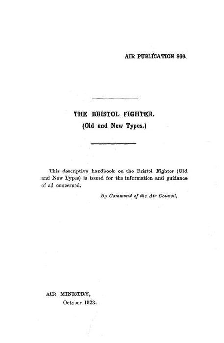 Bristol Fighter Old And New Types Descriptive Handbook 1923 (866)