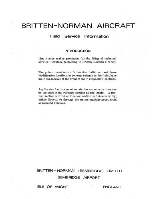 Britten-Norman  Islander-Trislander Service Bulletins (BBBN-SLB-C)