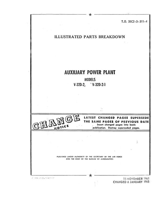 Andover V-32D-, V-32D-2-1 Auxiliary Power Plant Illustrated Parts 1961 (35C2-3-311-4)