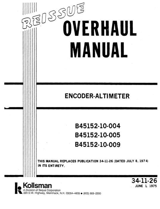Kollsman Encoder Altimeter Overhaul Manual 1975 (34-11-26)