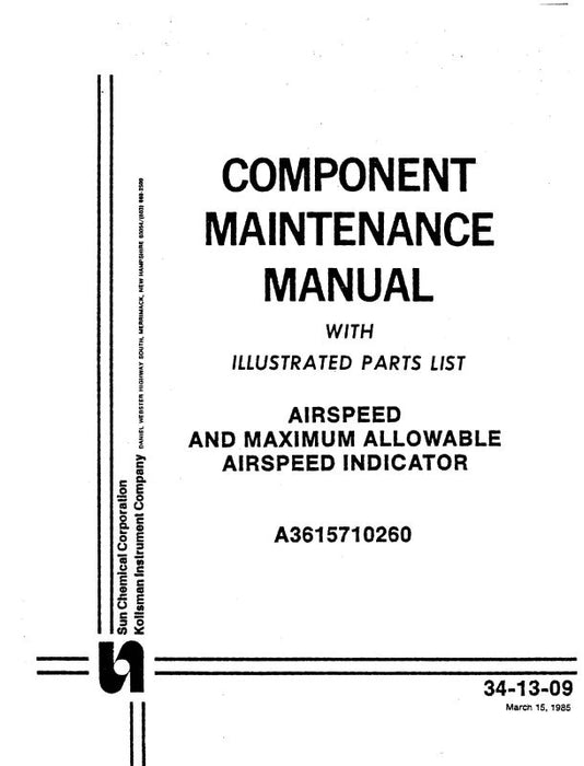 Kollsman Airspeed & Maximum Allowable Airspeed Indicator Component Maintenance with Parts 1985 (34-13-09)