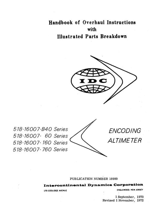 Intercontinental Dynamics Corp Encoding Altimeters 1970 Overhaul With Illustrated Parts (18999)