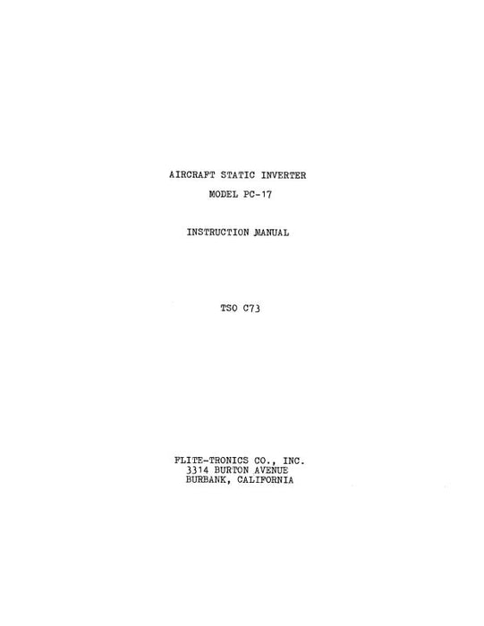 Flite-Tronics, Inc. PC-17 Static Inverter Instruction Manual 1969 (TSO C73)