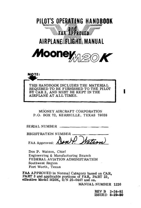Mooney  M20K 1981 Pilot's Operating Handbook and Flight Manual (1226)