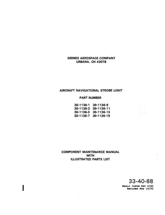 Grimes Aircraft Navigational 1983 Component Maintenance With Illustrated Parts (33-40-88)