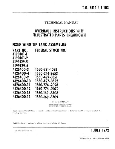 Cessna Fixed Wing Tip Tank Assemblies Overhaul With Parts 1972 (6J14-4-1-103)