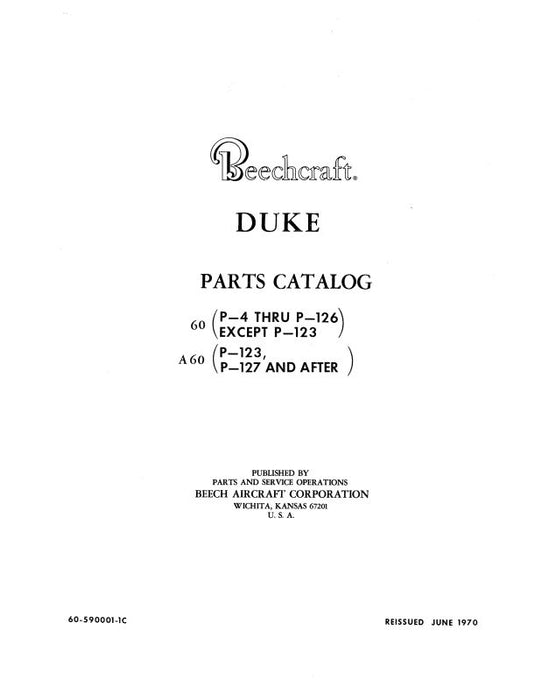 Beech 60, A60 Duke Parts Catalog (60-590001-1C)