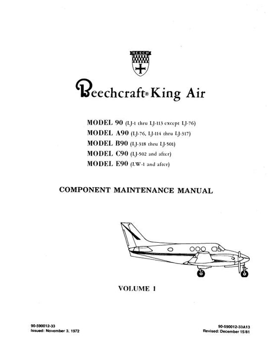 Beech King Air 90, A90,B90,C90,E90 Component Maintenance Manual (90-590012-33A10)