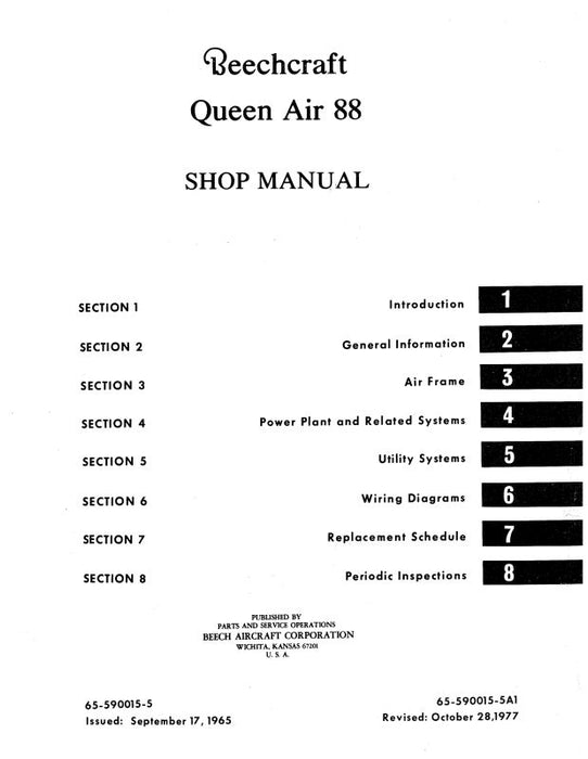 Beech Queen Air 88 Series Shop Manual (65-590015-5)