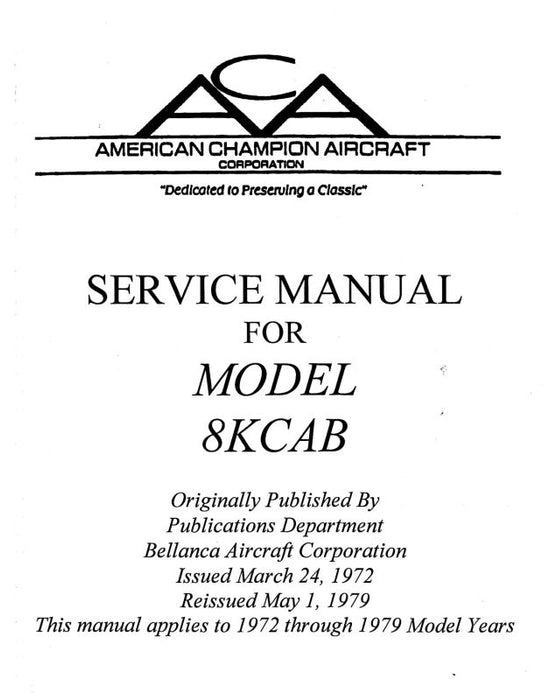 Bellanca 8KCAB Decathlon 1972-79 Maintenance Manual (BE8KCB72-M)