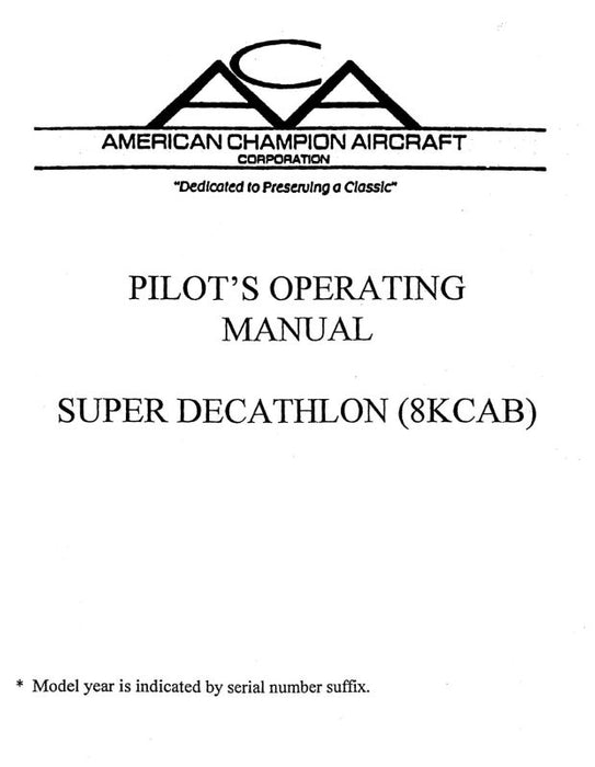 Bellanca 8KCAB Super Decathlon Pilot's Operating Handbook (BL8KCAB-POH-C)