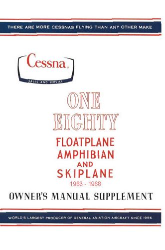 Cessna 180 Floatplane 1963-68 Owner's Manual Supplement