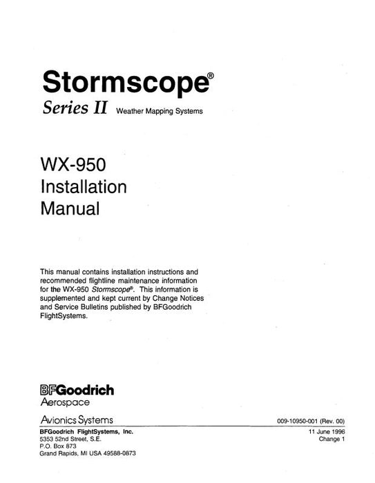 B.F. Goodrich WX-950 Stormscope Installation Manual (009-10950-001)