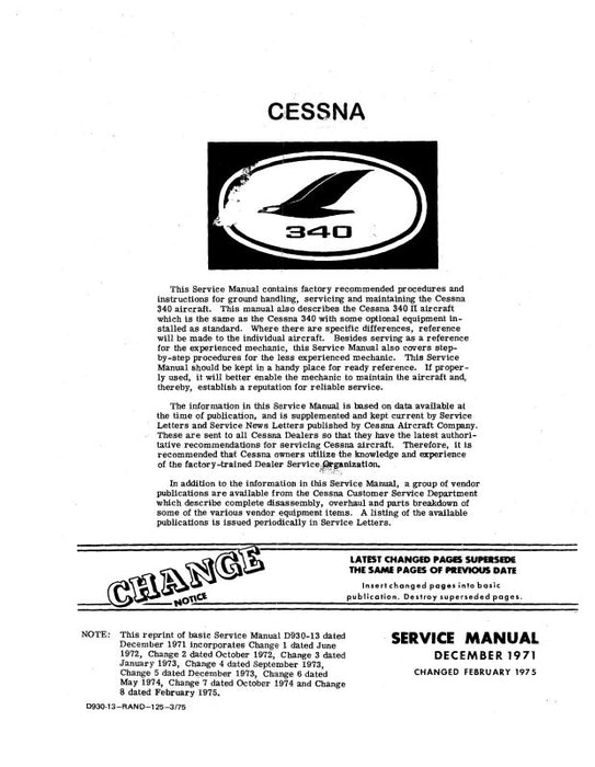 Cessna 340 1972-75 Maintenance Manual (D930-13)