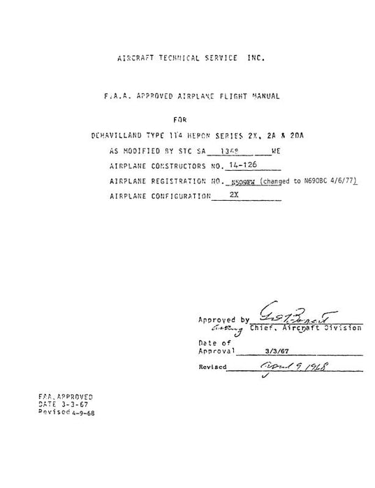 DeHavilland 114 Heron Series 2X,2A,2DA Flight Manual (DE1142X-77-F-C)