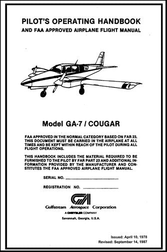Grumman GA-7 Cougar 1978 Pilot's Operating Handbook & Flight Manual (7735)