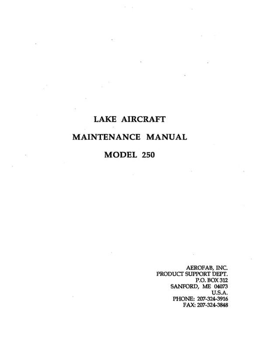Lake Aircraft Model 250 Maintenance Manual (LKMOD250-M-C)