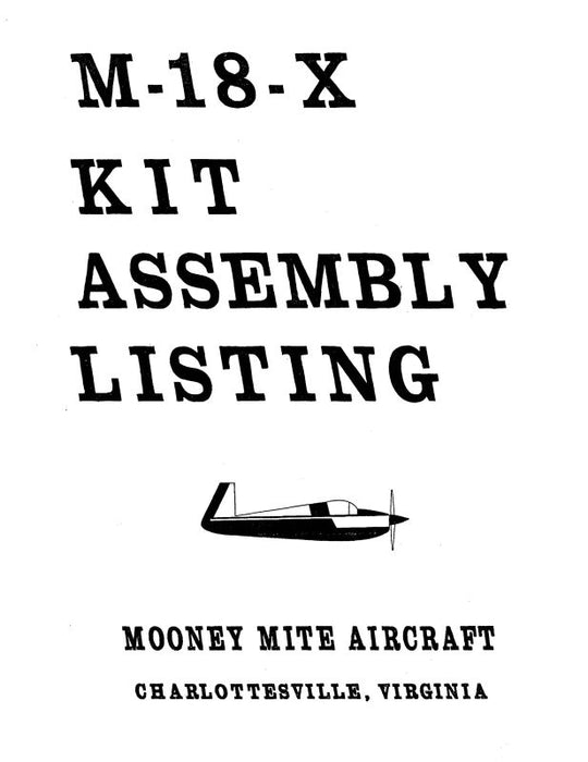 Mooney Mite M18X Kit Assembly Listing (MOM18X-P-C)
