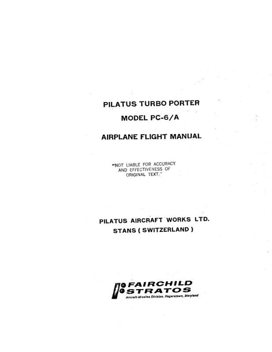 Pilatus PC-6-A 1962 Flight Manual (PLPC6A-62-F-C)