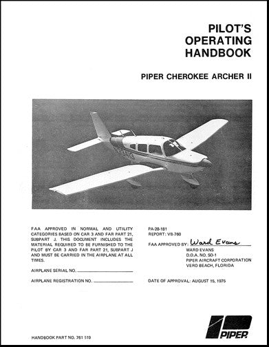 Piper PA28-181 Cherokee Archer II 1976 Pilot's Information Manual (761-619)