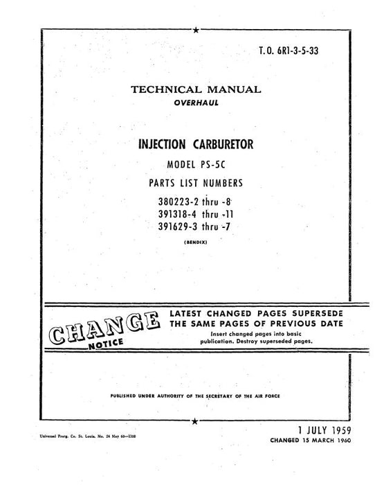 Bendix PS-5C Injection Carburetor Overhaul Manual (6R1-3-5-33)
