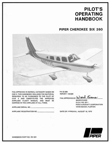 Piper PA32-260 Cherokee Six 260 1977-78 Pilot's Information Manual (761-631)
