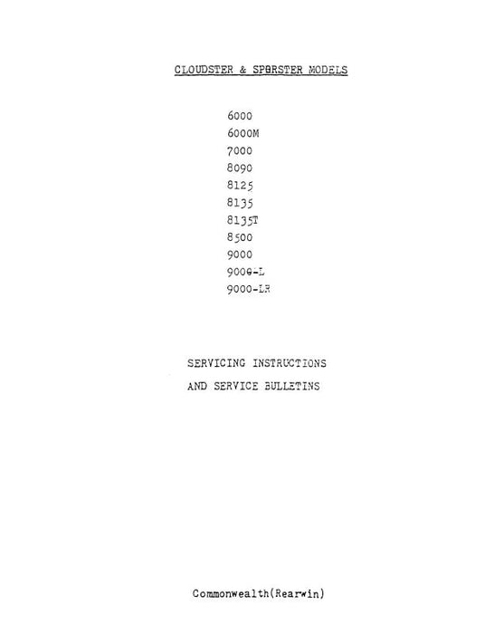 Rearwin Cloudster & Sporster 6000-9000 Servicing Instructions and Service Bulletins (RW6000-M-C)