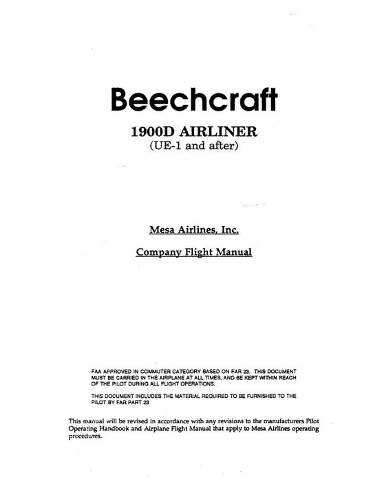 Beech 1900D Airliner Flight Manual (BE1900D)