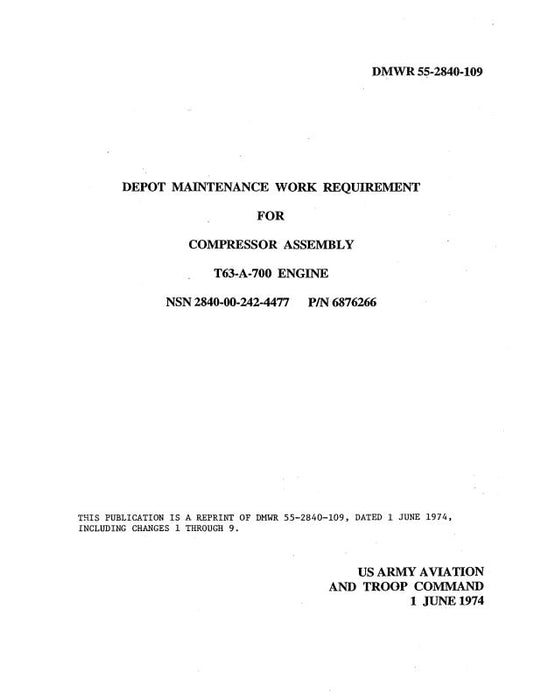 Allison T63-A-700 Compressor Assembly Depot Maintenance Work Requirement For Compressor (55-2840-109)