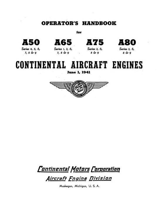 Continental A-50,65,75,&80 Operator's Handbook (COA50-41-OP-C)