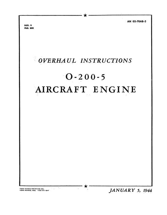 Continental O-200-5 Series Overhaul Instructions (COO2005-44-OH-C)