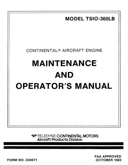 Continental TSIO-360LB 1983 Maintenance & Operator's (X30571)