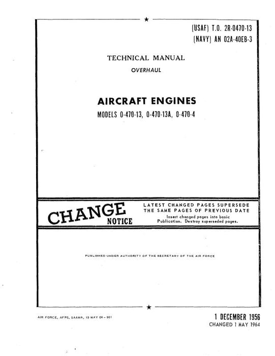 Continental 0-470-13-13A-4 1956 Overhaul Technical Manual (2R-0470-13)