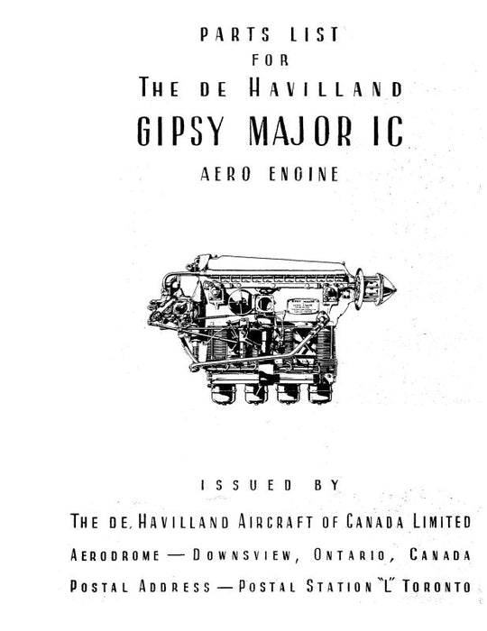 DeHavilland Gipsy Major Series 1C 140 HP Illustrated Parts List (DE1C-140HP-PC)