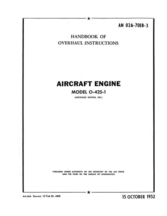 Franklin 0-425-1 1952 Overhaul Manual (AN02A-70EB-3)