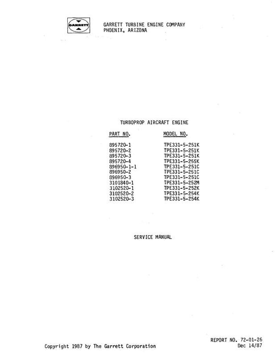 Garrett TPE331-5 Maintenance Manual (72-01-26)