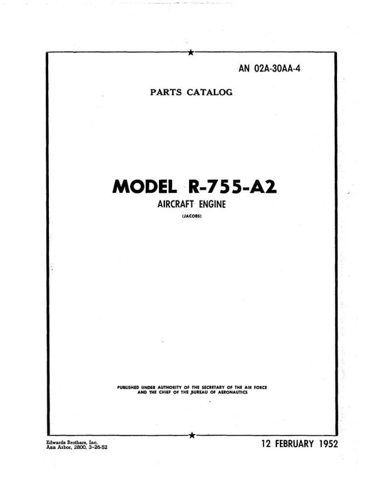 Jacobs R-755-A2 Engine Parts Catalog (02A-30AA-4)