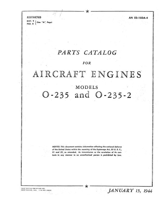 Lycoming O-235, O-235-2 1944 Parts Catalog (02-15DA-4)