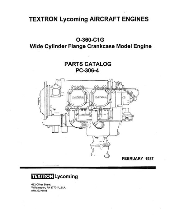 Lycoming O-360-C1G 1987 Parts Catalog PC-306-7 (PC-306-4A)