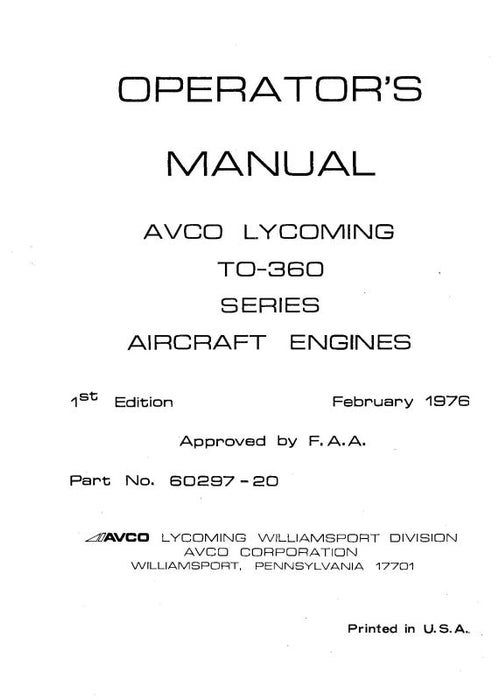 Lycoming TO-360 Series, 1976 Operator's Manual (60297-20-2)