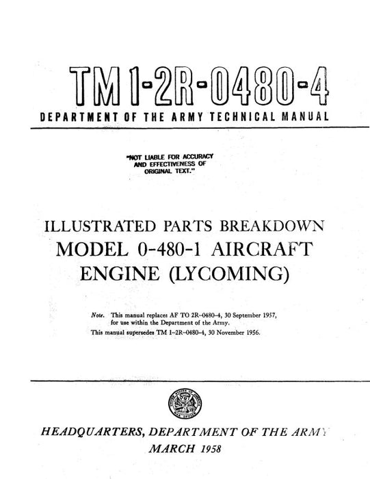 Lycoming O-480-1 Parts Catalog (1-2R-0480-4)