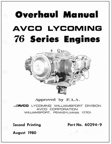 Lycoming 76 Series Engines 1980 Overhaul Manual (60294-9)