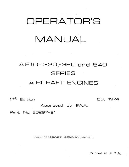 Lycoming AEIO-320, -360 & -540 Series Operator's Manual (60297-21-8)
