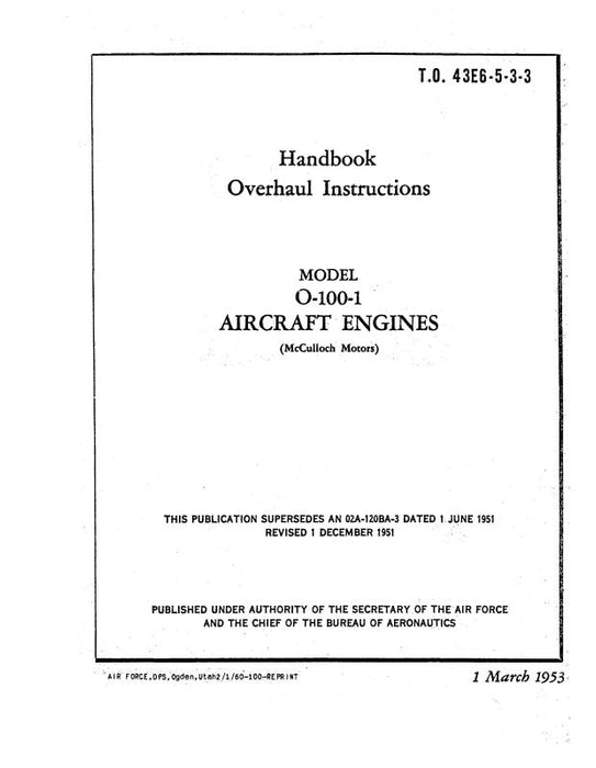 McCulloch Motors O-100-1 Aircraft Engine 1953 Overhaul Manual (43E6-5-3-3)