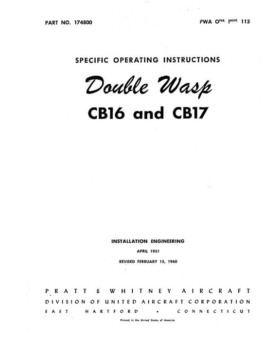 Pratt & Whitney Aircraft Double Wasp CB16 & CB17 Operating Instructions (174800)