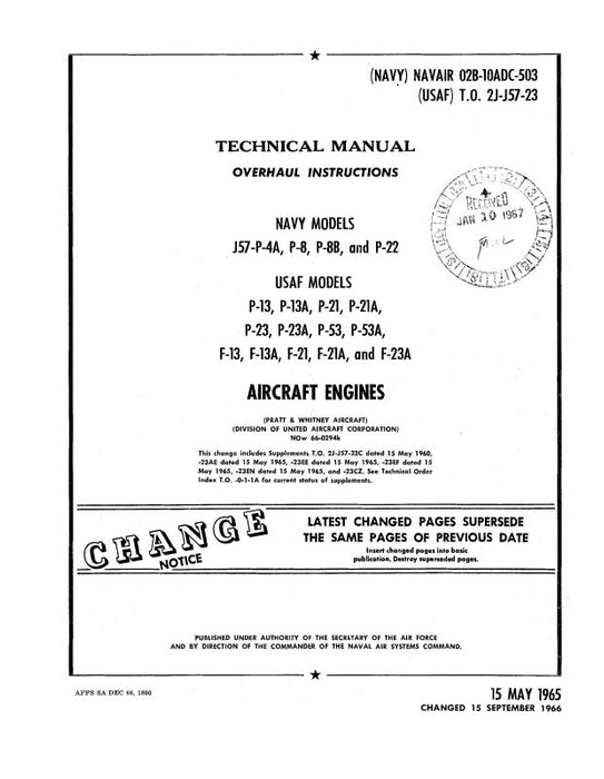 Pratt & Whitney Aircraft J57 Series Navy & USAF Models Overhaul Instructions (02B-10ADC-503)