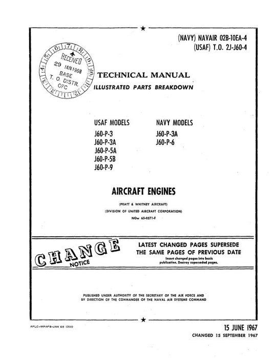 Pratt & Whitney Aircraft J60-P Series USAF & Navy Models Parts Catalog (02B-10EA-4)