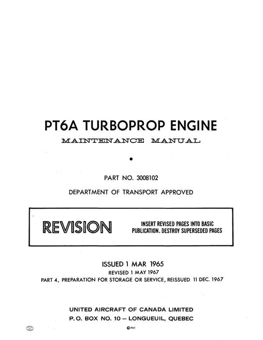 Pratt & Whitney Aircraft PT6A Turboprop Engine Maintenance Manual (3008102)