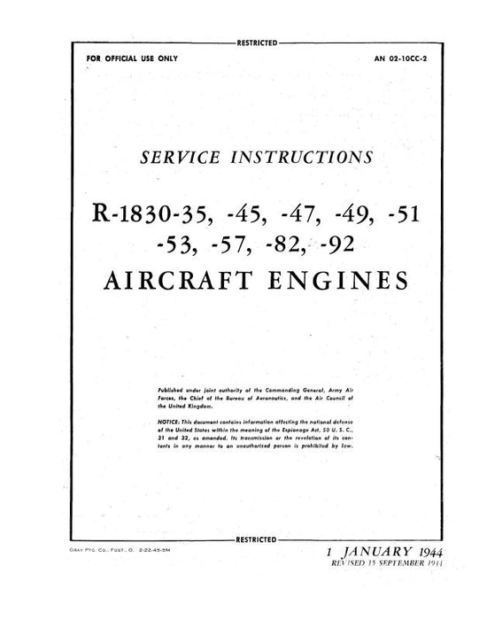 Pratt & Whitney Aircraft R-1830 Series Service Instructions (02-10CC-2)